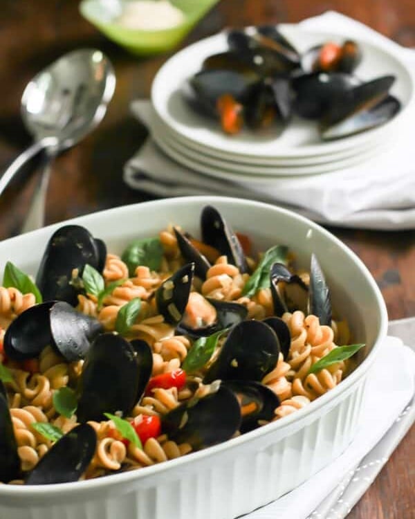 whole wheat fusilli with mussels