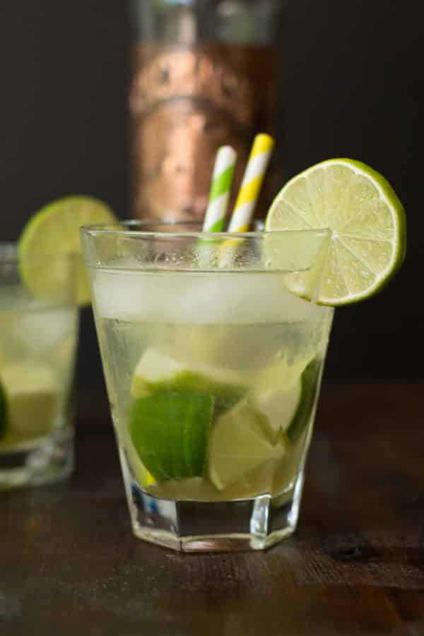 close up of a glass cup of Caipirinha (Brazilian Drink) 