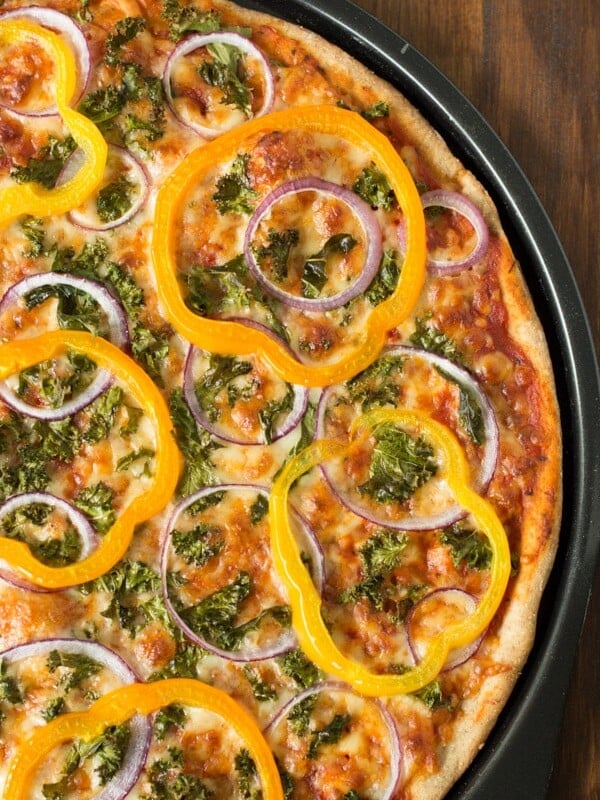 Kale, Peppers and Red Onion Pizza