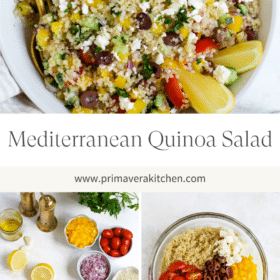Titled Photo Collage (and shown): Mediterranean Quinoa Salad