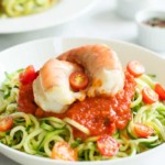 Zucchini noodles with tomato sauce and shrimp
