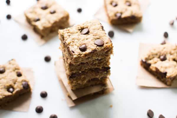 Peanut Butter Chocolate Chip Bars stacked