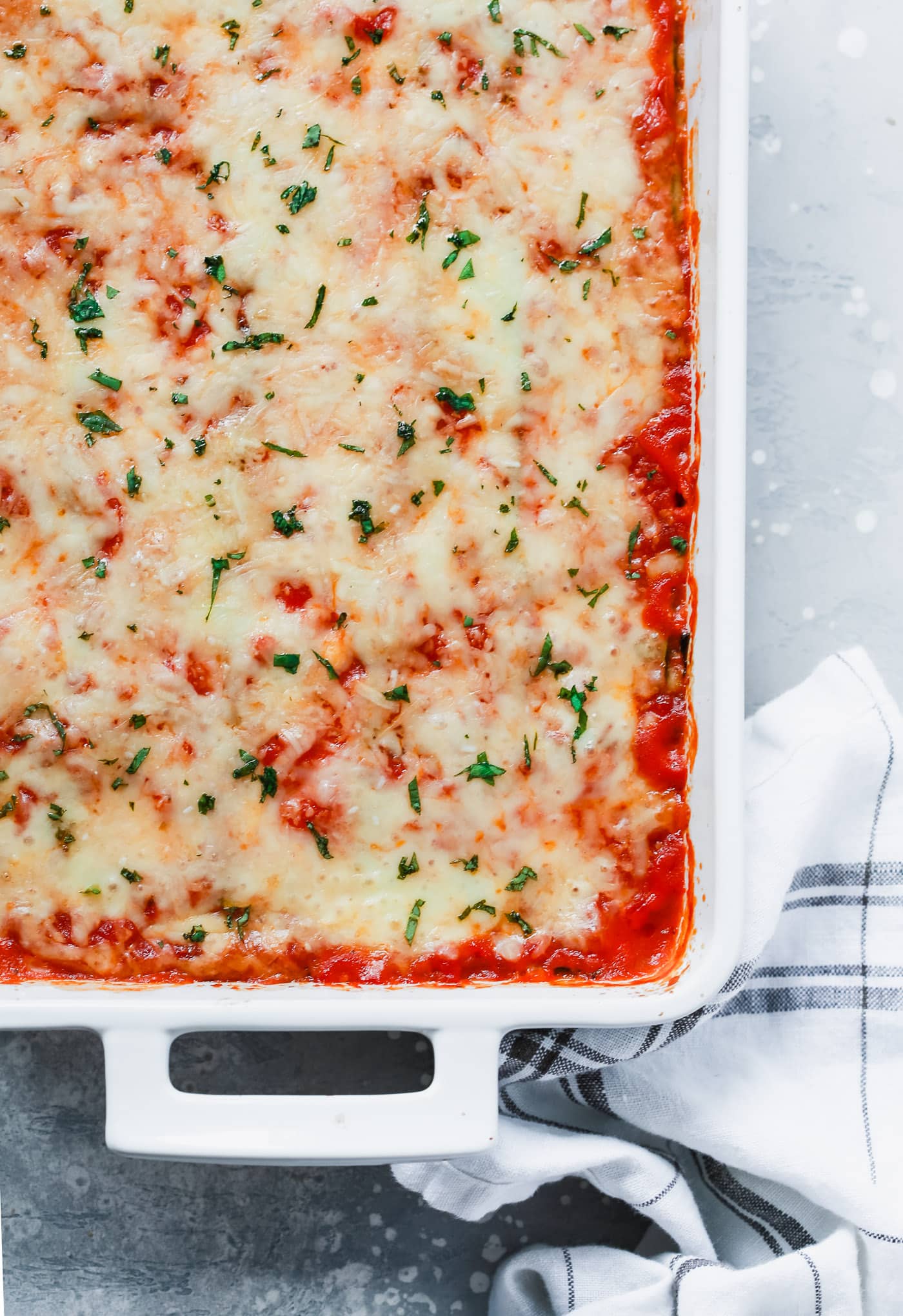overhead view of juicy Lasagna