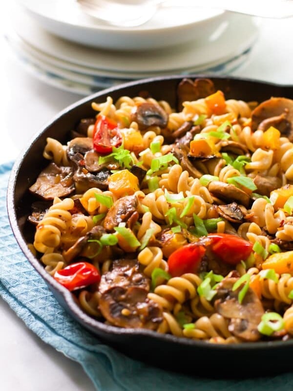 Fusilli with mushroom and roasted butternut squash