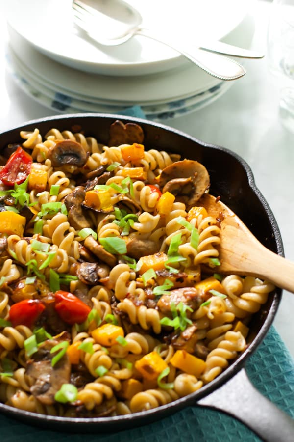 Fusilli with mushroom and roasted butter squash