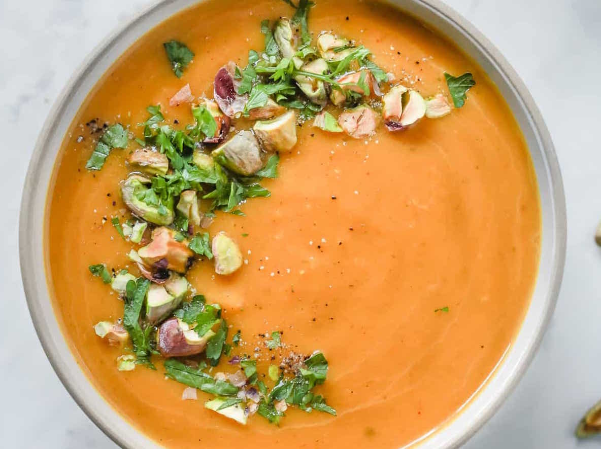 A bowl of butternut squash soup.