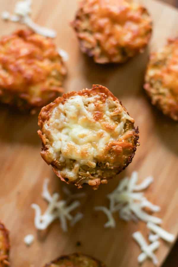 Overhead image of a stack of cauliflower muffins.