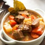 A bowl of healthier slow cooker beef stew.
