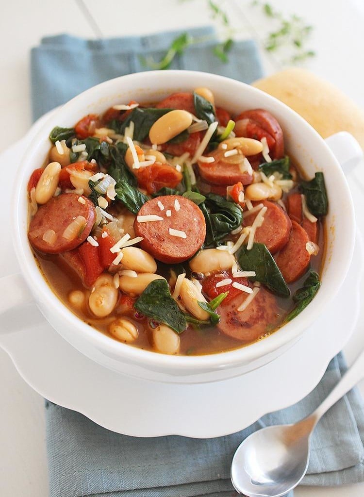 EasySmokedSausageSpinachandWhiteBeanSoup-2