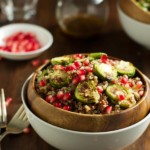 Overhead view of Quinoa Salad with Roasted Brussels Sprouts and Pomegramate