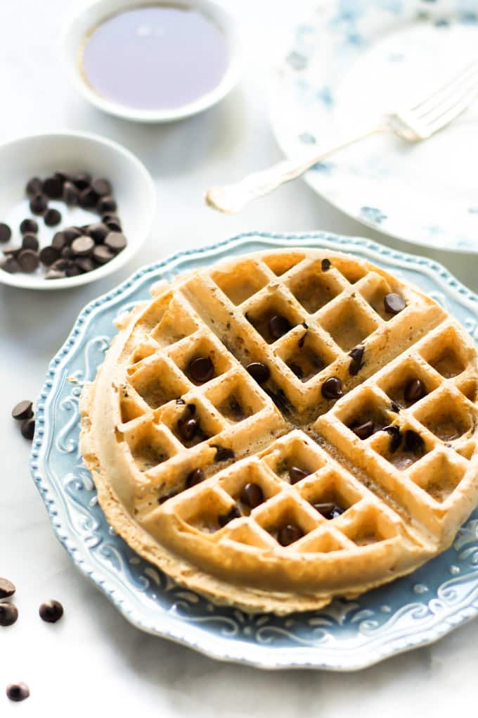 A plate of almond butter waffles.