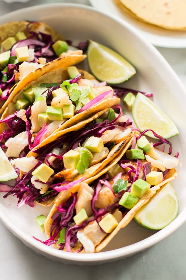 Close up of easy grilled fish tacos.