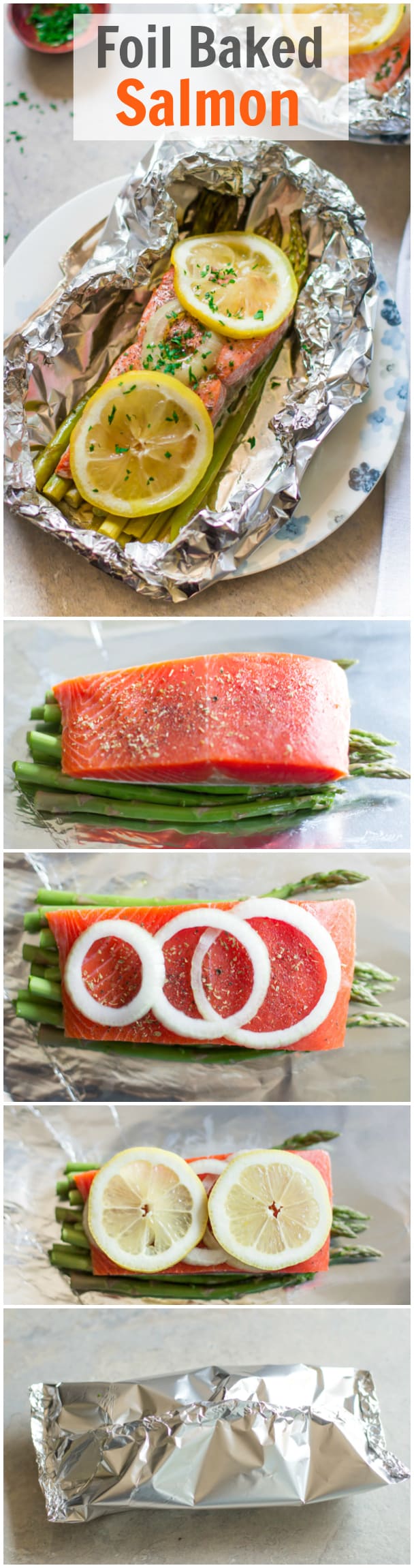 Foil Baked Salmon - You infuse your salmon with lemon, onion, dried oregano and asparagus for a richer flavor. Gluten-free, paleo, and low-carb!