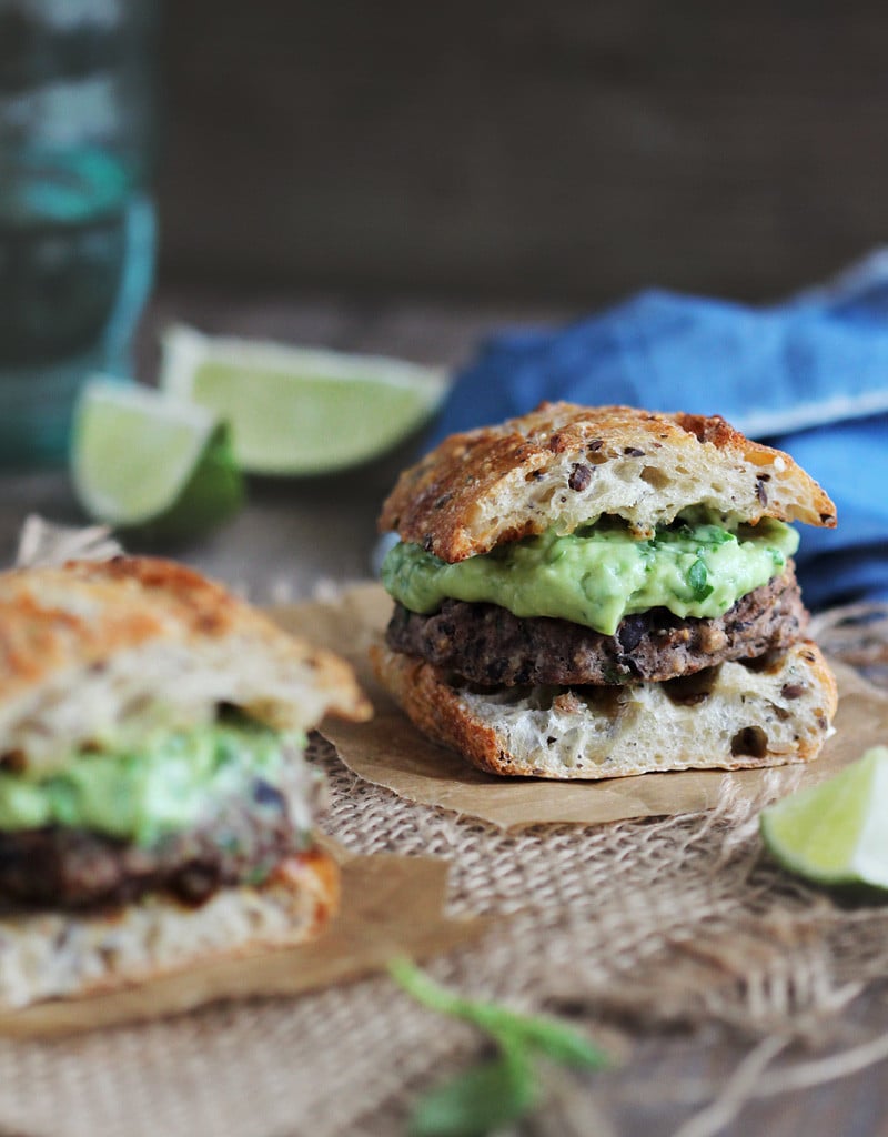 Black Bean Burgers with Herbed Avocado Sauce.