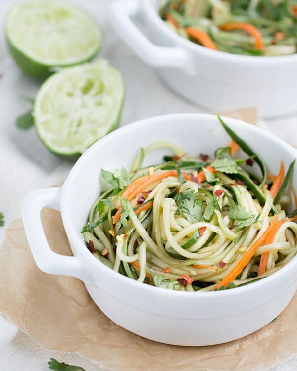 Cucumber Noodles + Spicy Sesame Soy Dressing.