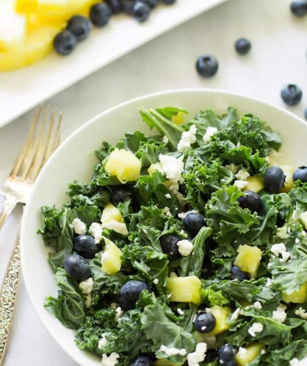 Overhead view of Kale Blueberry Pineapple Salad