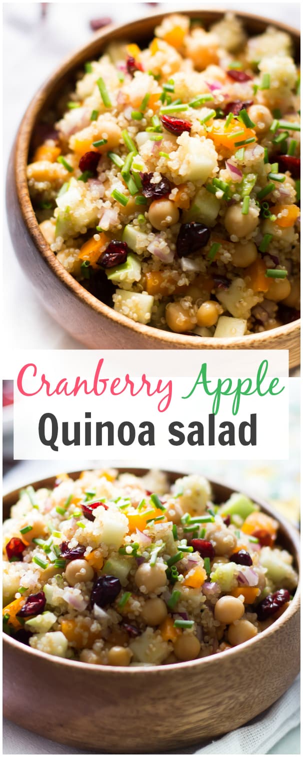 Cranberry Apple Quinoa Salad-This fall flavor Cranberry Apple Quinoa Salad is loaded with proteins from the quinoa and the chickpeas making it a complete, delicious and healthy vegetarian dish for you.