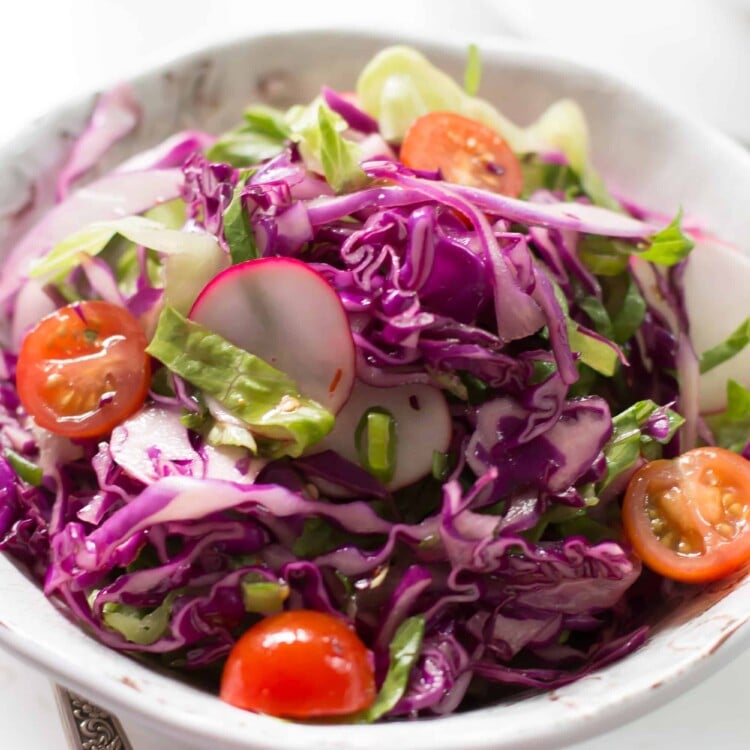close up of red cabbage salad