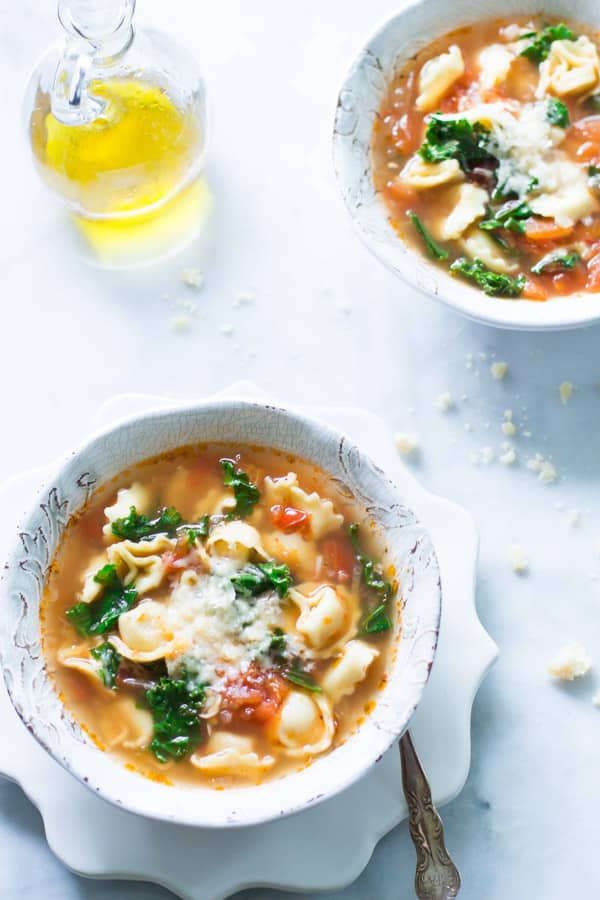 Kale Tomato Tortellini Soup.