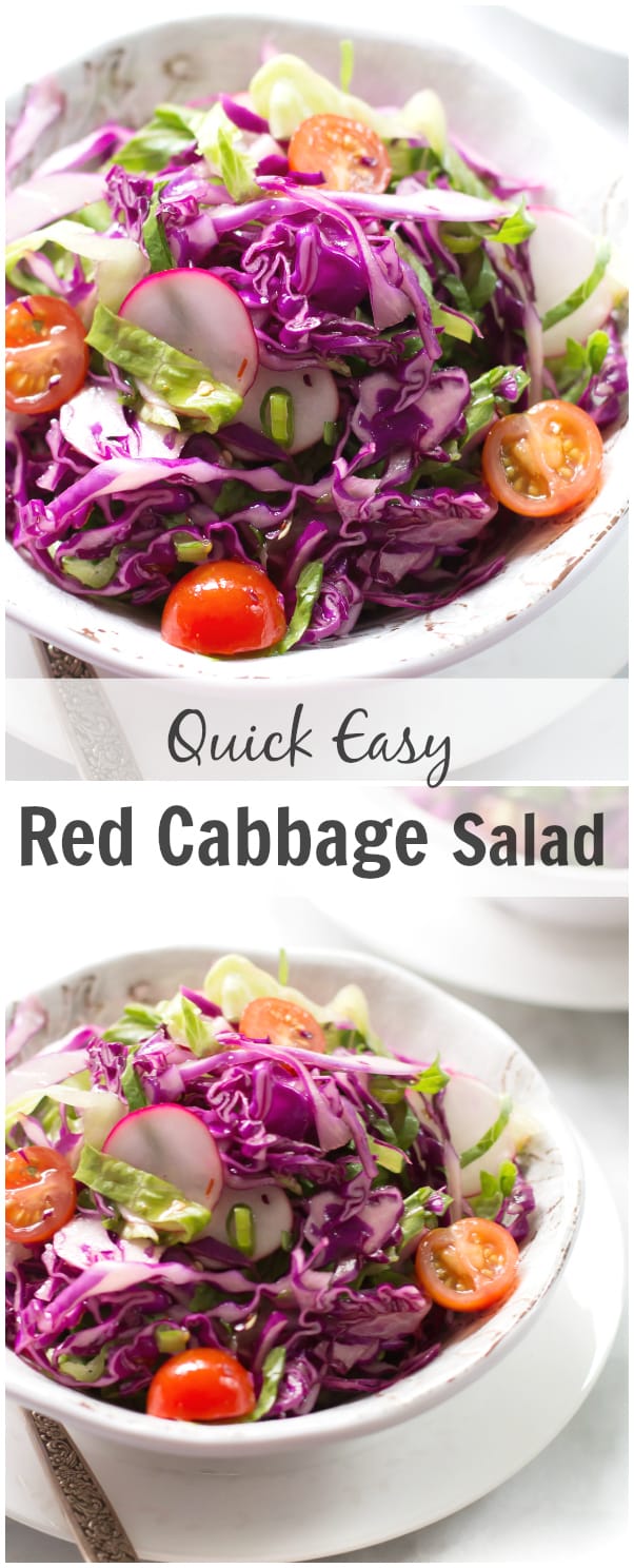 Quick Easy Red Cabbage Salad comes together in minutes and is full of flavor. Make a batch for the whole week! We are addicted to this salad!