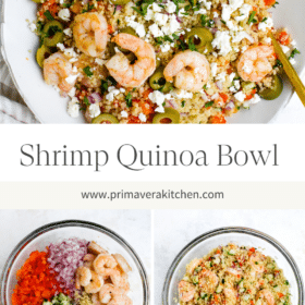 Titled Photo Collage (and shown): Shrimp Quinoa Bowl