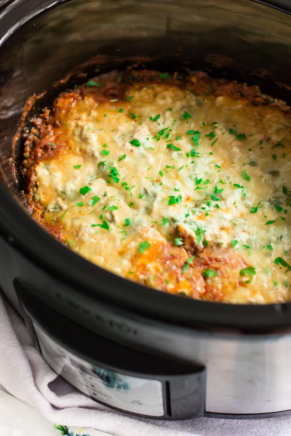 Close up of slow cooker zucchini lasagna.