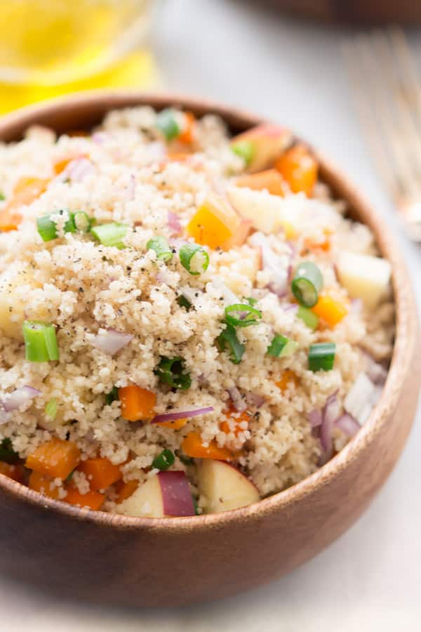 Easy Couscous Salad - This easy couscous salad can be served hot or cold, with any assortment of fruits and vegetables. Lunch just got awesome. 