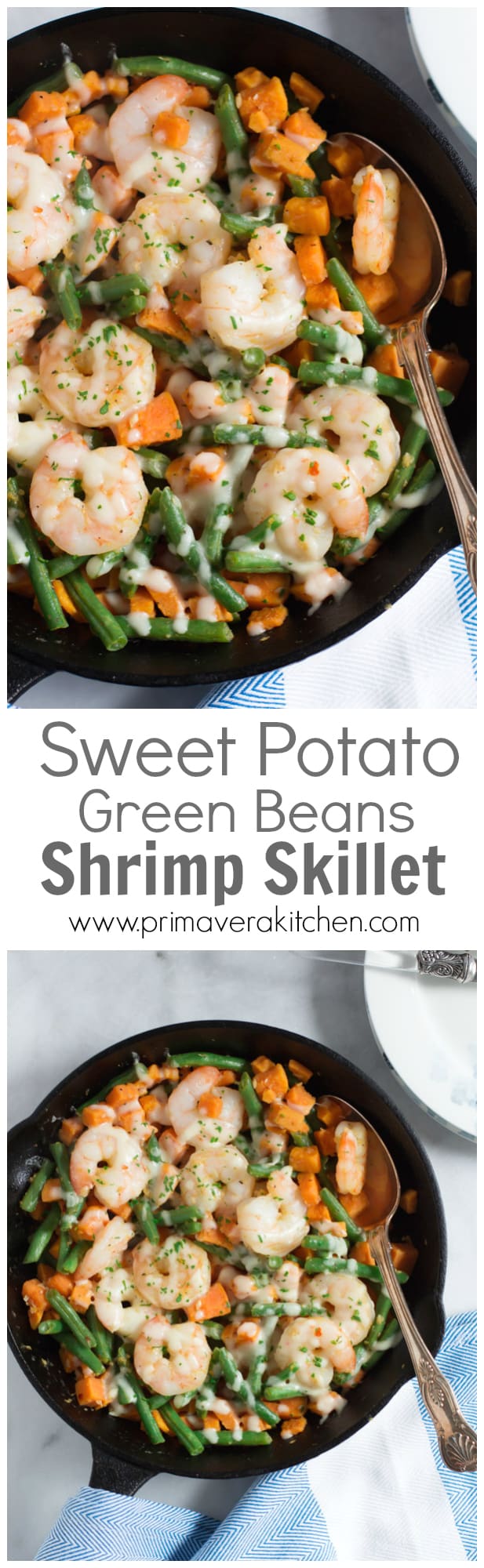 Shrimp Skillet with Sweet Potato and Green Beans - This Shrimp Skillet is made with sweet potato and green beans, which uses only one pot and it is done in less than 30mins.