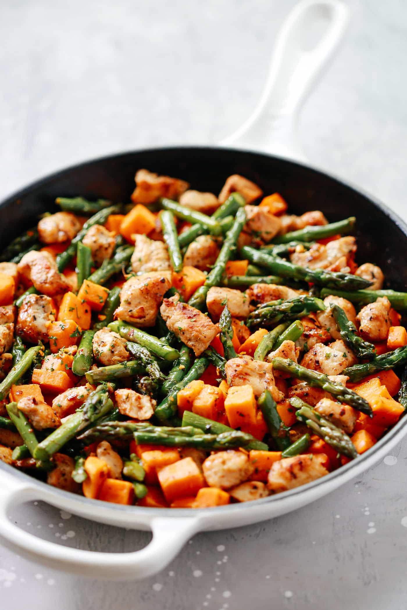 Chicken, Sweet Potato and Asparagus Skillet - Cheap Dinner Ideas