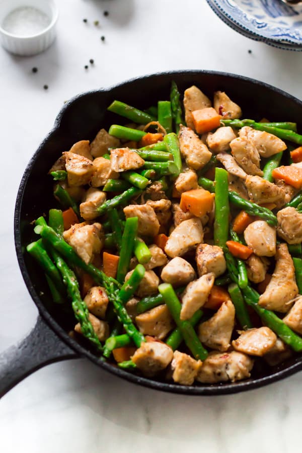 Asparagus Sweet Potato Chicken Skillet - Primavera Kitchen