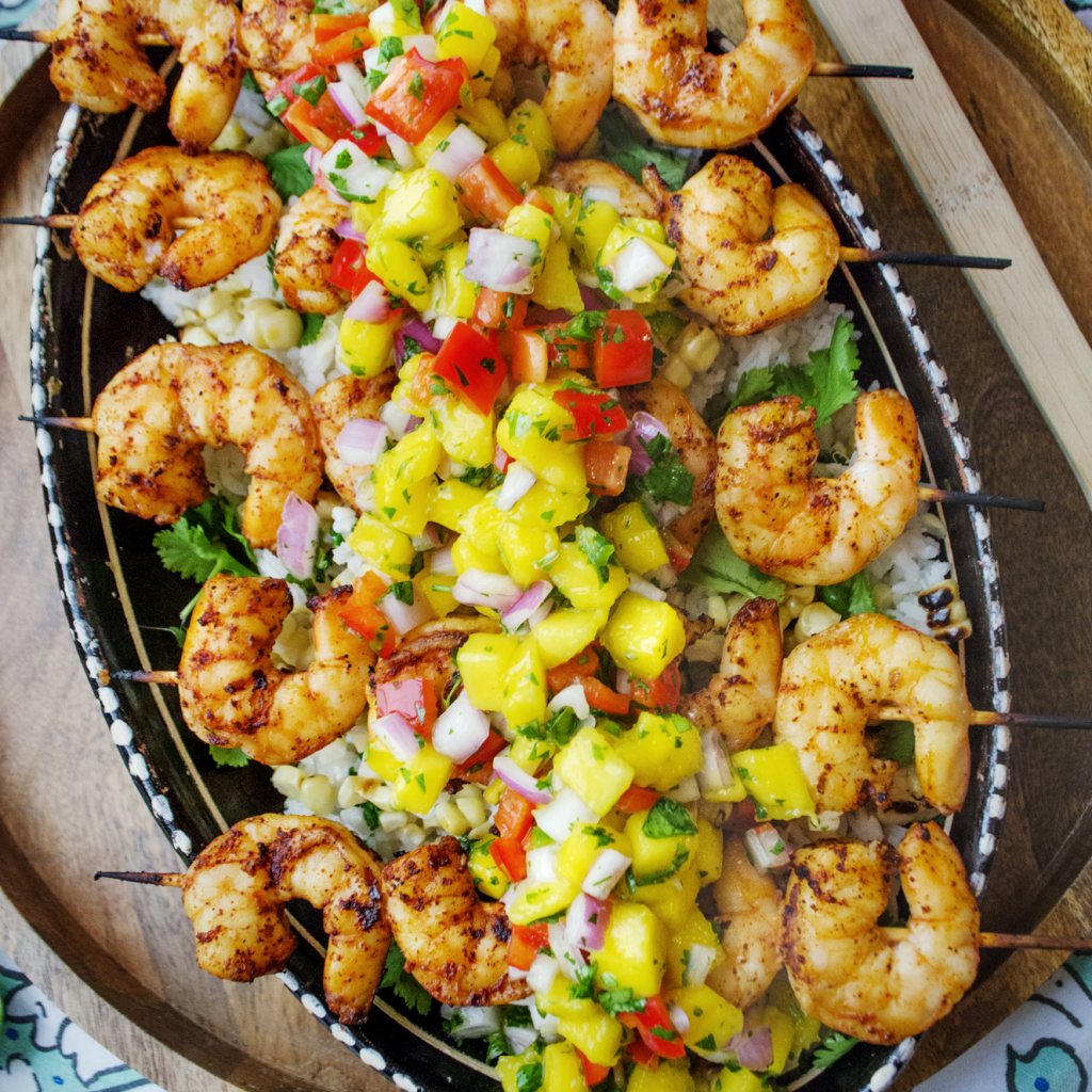 GRILLED SHRIMP WITH MANGO SALSA