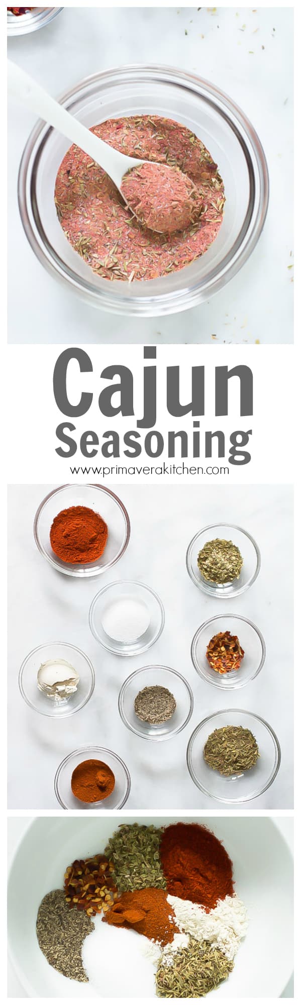 cajun seasoning - This flavorful Cajun Seasoning recipe is made with red pepper flakes, onions, garlic and herbs. It is great with chicken, fish, shrimp and more.