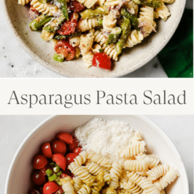 Titled Photo Collage (and shown): Asparagus Pasta Salad