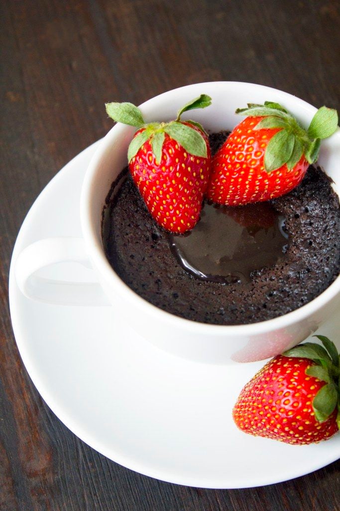 Chocolate Lava Mug Cake With Strawberries 