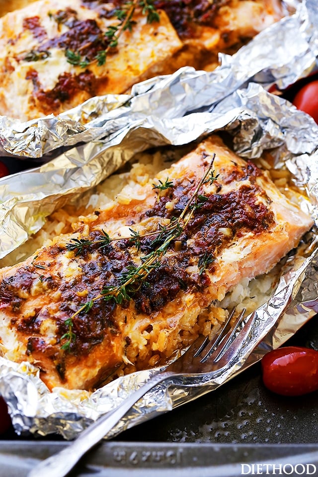 Easy Pesto Salmon and Rice In Foil Primavera Kitchen Recipe