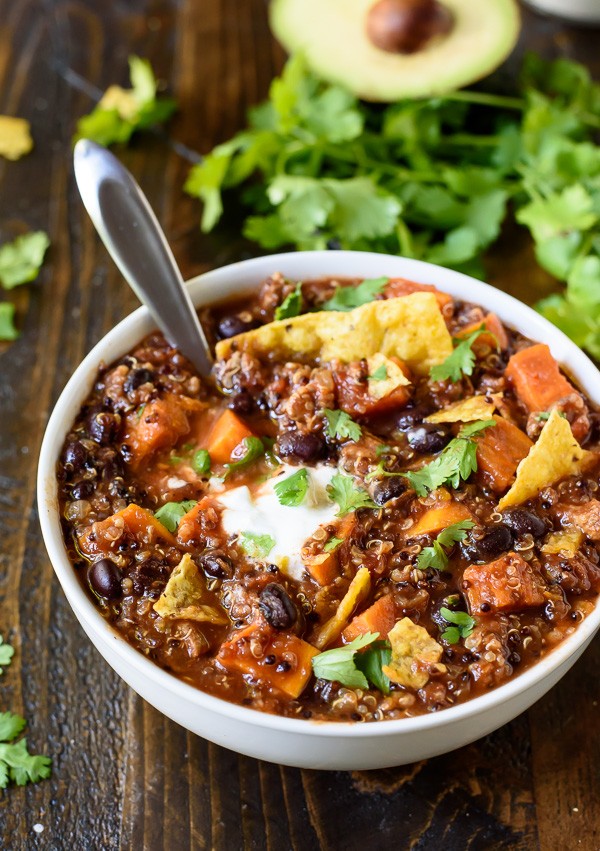 the-best-slow-cooker-turkey-chili-with-quinoa-sweet-potatoes-and-black-beans- Healthy Chili Recipes 