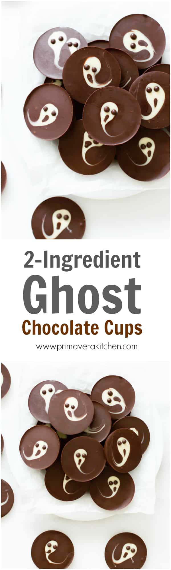 2-Ingredient Ghost Chocolate Cups - Easy 2-ingredient Ghost Chocolate Cups are the perfect and fun halloween treat that is done in less than 15 minutes and your kids can help you to make them! 