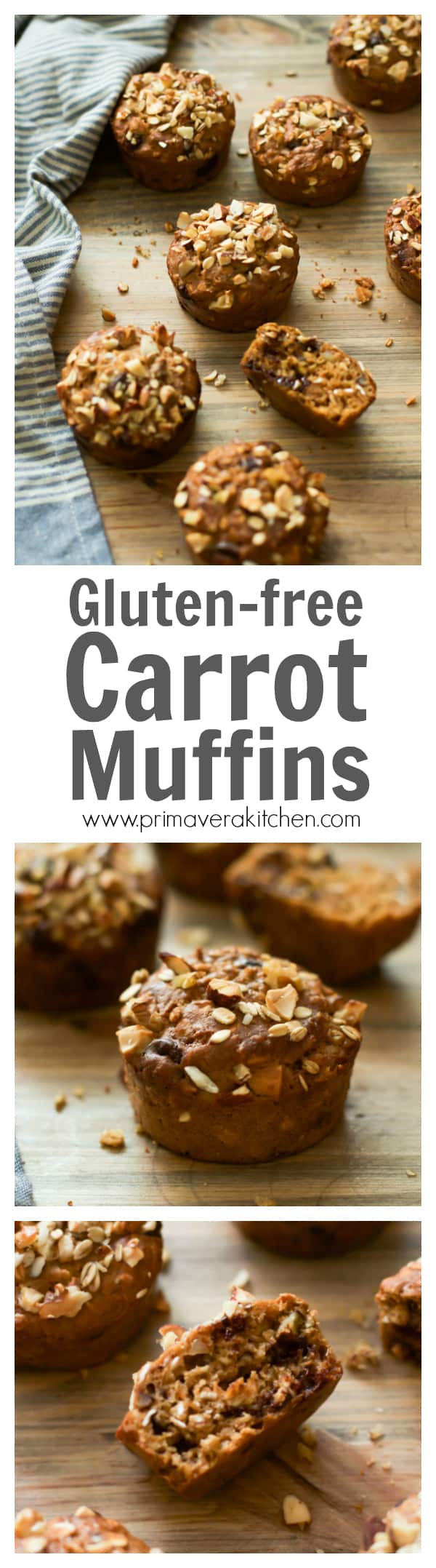gluten-free-carrot-muffins - These Gluten-free Carrot Muffins are made with rice flour, rolled oats, no butter or oil and loaded with carrots, nuts, Greek yogurt and semi-sweet chocolate chips. They are also delicious with a warm cup of coffee!