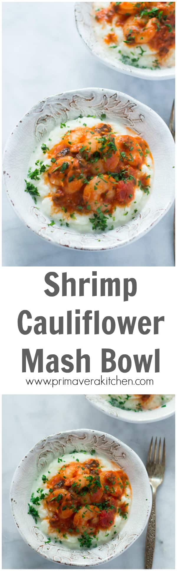 shrimp-cauliflower-mash-bowl- This Shrimp Cauliflower Mash Bowl is a great meal for those who are on the low-carb diet. Also it's ready in less than 30 minutes, easy and quick to make and very flavourful! 