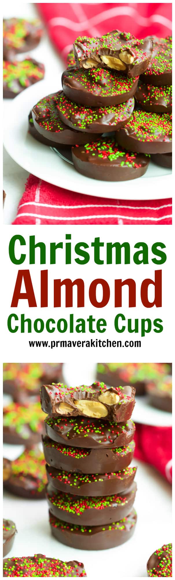 christmas-almond-chocolate-cups - These Christmas Almond Chocolate Cups are made with only 3-Ingredients and they require no baking. It's ultra-easy to make, delicious, gluten-free and vegan too! 