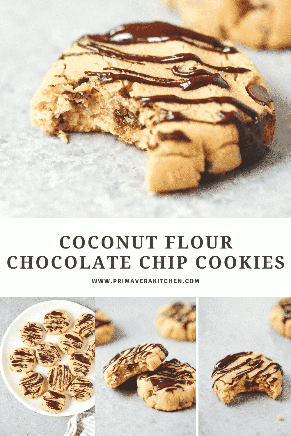 collage of cookies with a text that says \"Coconut Flour Chocolate Chip Cookies\"