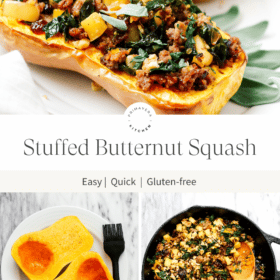Titled Photo Collage (and shown): Stuffed Butternut Squash