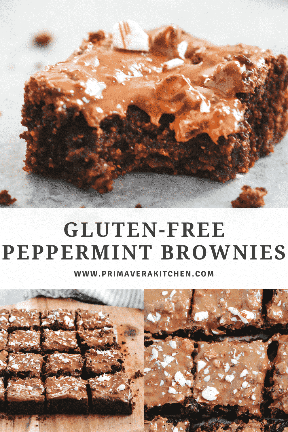 collage of peppermint brownies photos with a text that says \"gluten free peppermint brownies\"