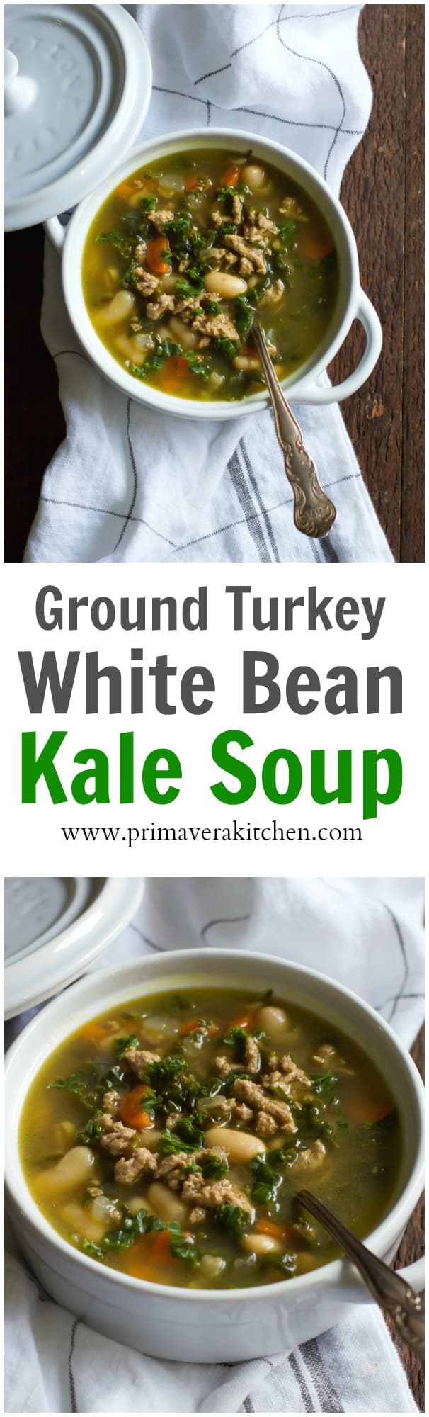 Ground Turkey White Bean Kale Soup - This Ground Turkey White Bean Kale Soup is incredibly delicious, comforting, filling and perfect for the busy weeknights because it’s ready in less than 30 minutes.
