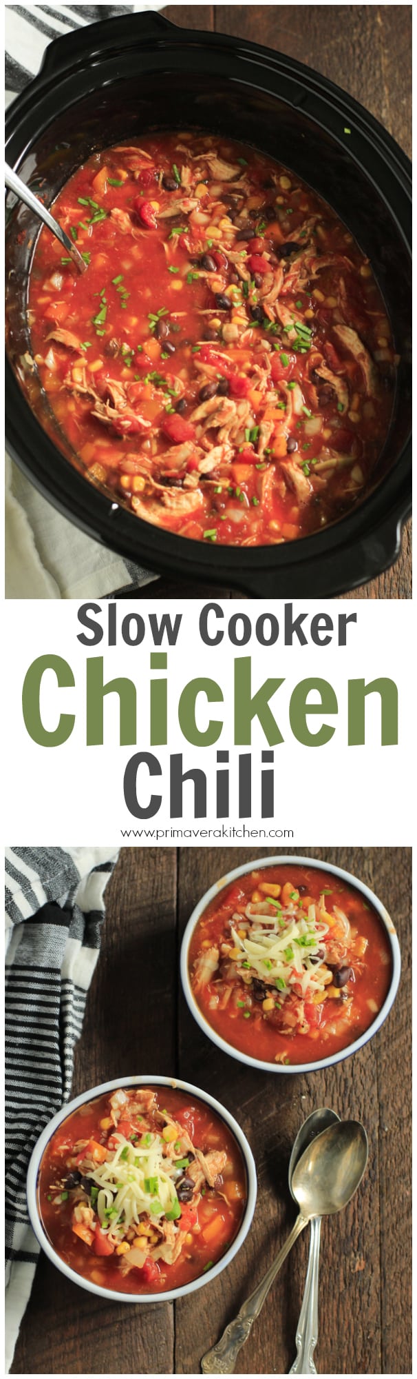 Slow Cooker Chicken Chili-Ultra-Easy Slow Cooker Chicken Chili - This is the easiest Slow Cooker Chicken Chili you will ever make. Dump it and let the slow cooker do the rest for you. Super flavorful and easy to make! 