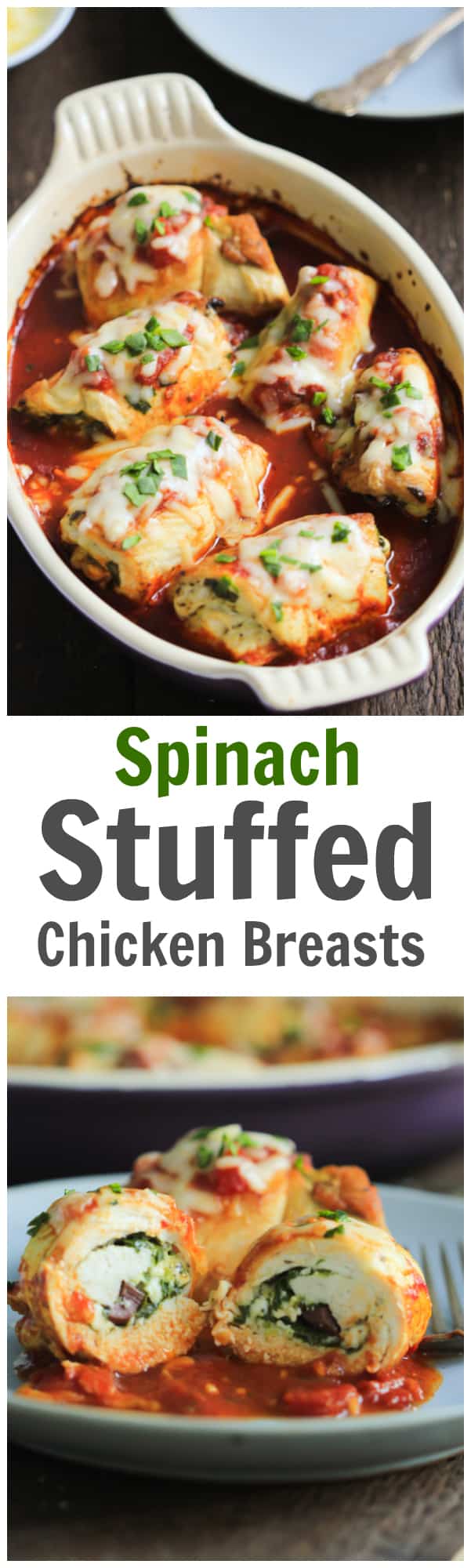  These Spinach and Feta Stuffed Chicken Breasts are baked, easy to make, low-carb, gluten-free and very flavourful. | www.primaverakitchen.com