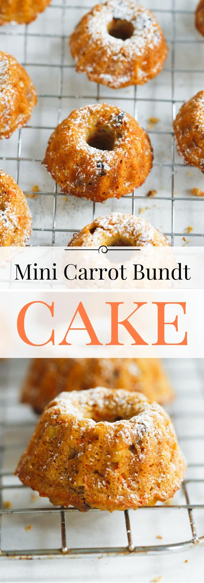 Mini Carrot Bundt Cake - This is the best healthier mini carrot bundt cake recipe ever. It’s very easy to make, perfectly spiced with cinnamon and nutmeg and delicious! | www.primaverakitchen.com
