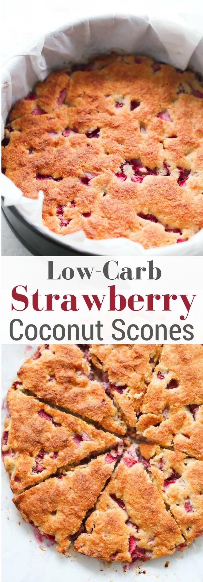 Low-carb Strawberry Coconut Scones - These Low-carb Strawberry Coconut Scones are gluten-free and made with almond flour, shredded coconut and fresh juicy strawberries.