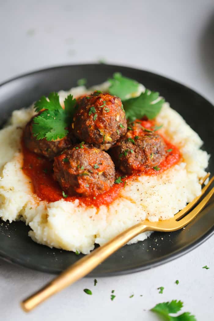 Low-Carb Turkey Meatballs with Mashed Cauliflower Primavera Kitchen Recipe