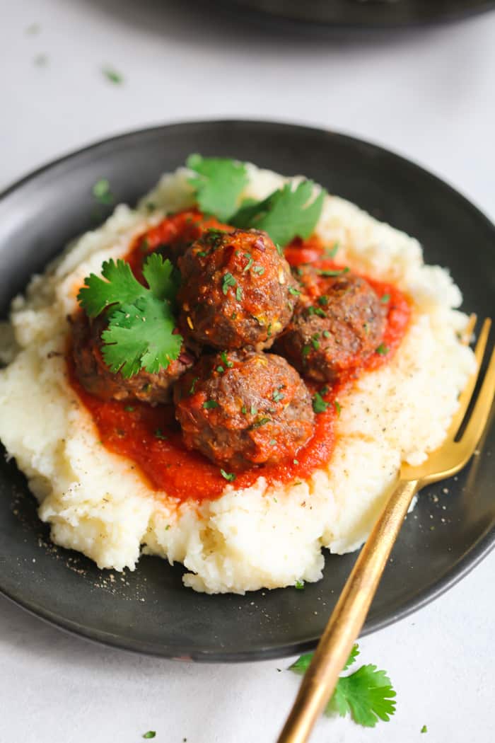 Low-Carb Turkey Meatballs with Mashed Cauliflower Primavera Kitchen Recipe